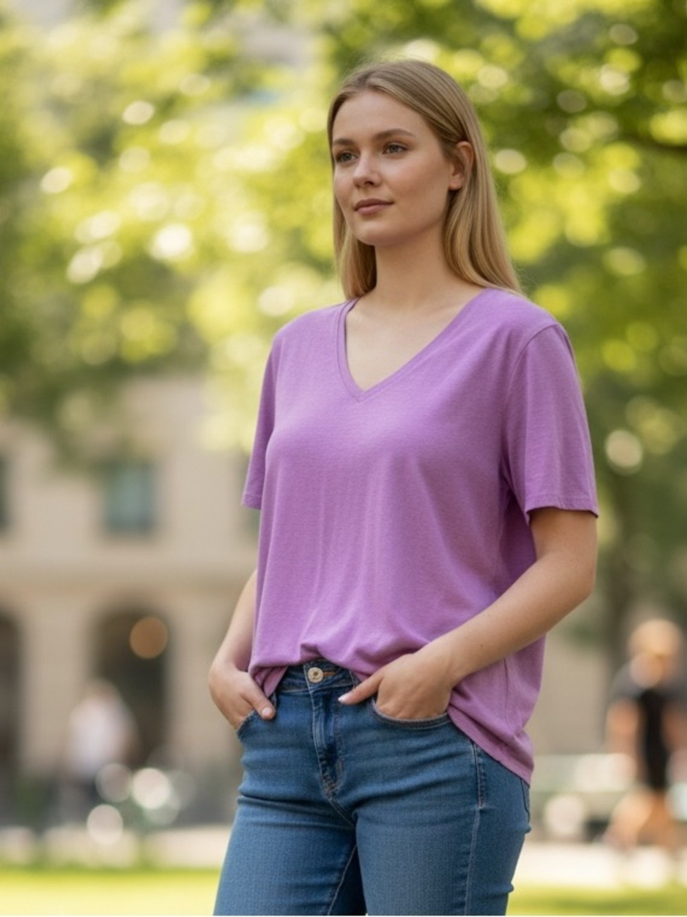 Eileen Fisher Soft Purple/Pink V-Neck Short Sleeve Tee